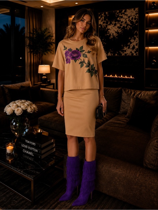 Dries Van Noten Tops - Dries Van Noten Floral Print Structured Top with Purple Rose Motif